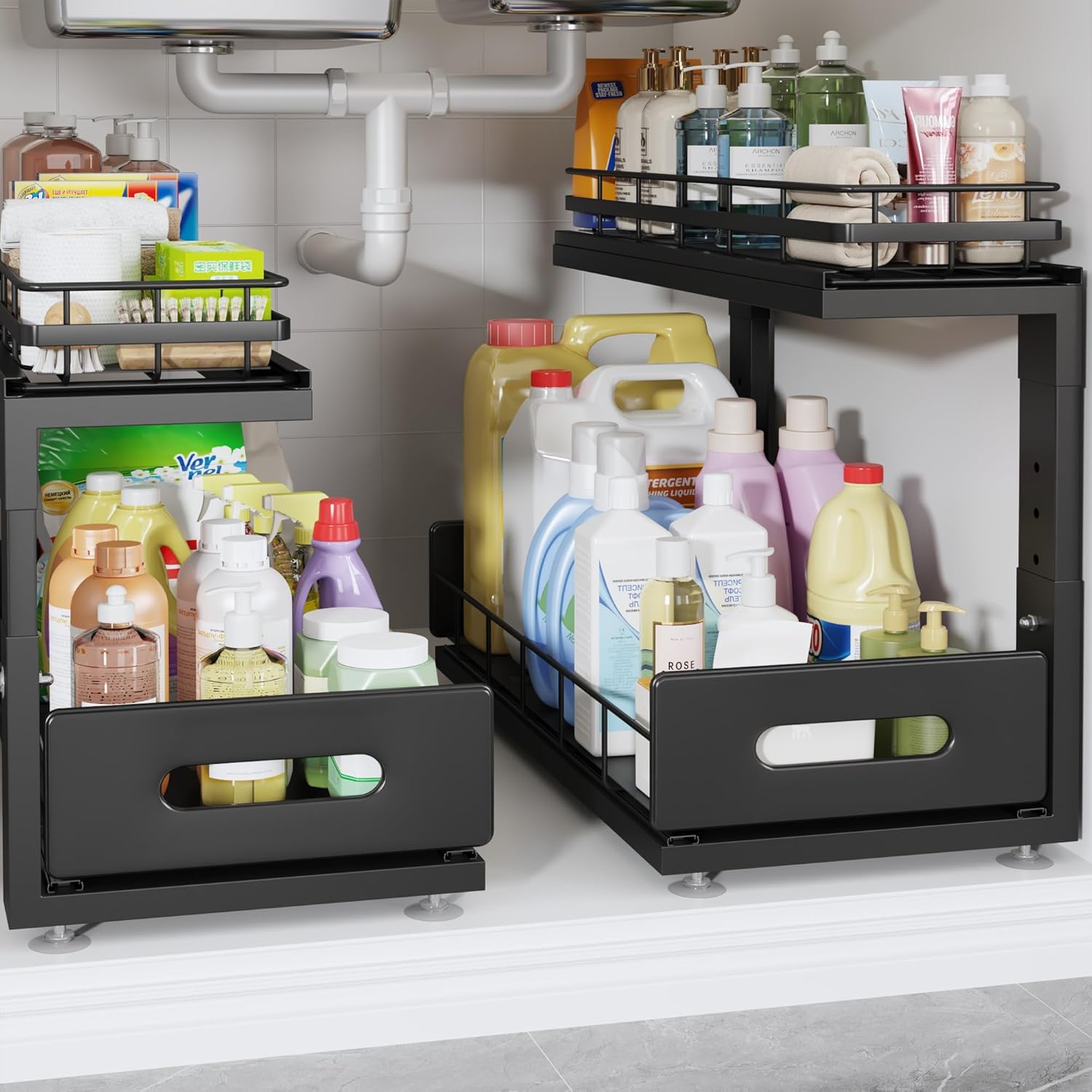 2 Pack 18 IN Depth Under Sink Organizer with Smooth Slides