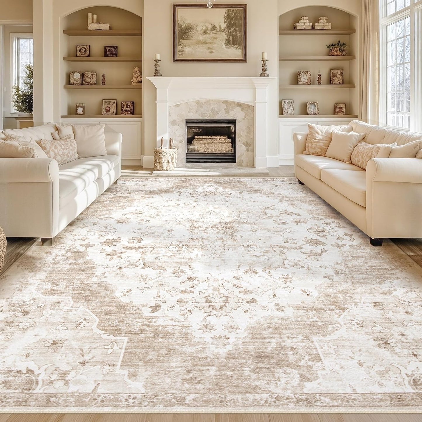 Washable Vintage Rug: Non-Slip Soft 8x10 Living Room Rug