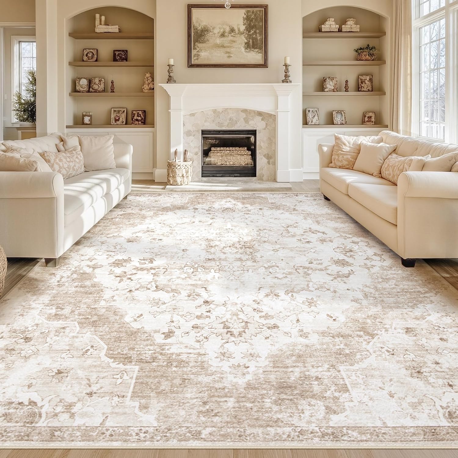 Washable Vintage Rug: Non-Slip Soft 8x10 Living Room Rug