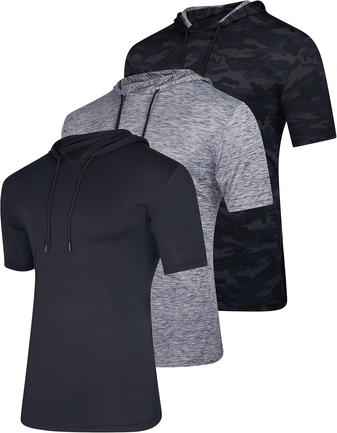 Men's Dry Fit Short Sleeve Active Hoodie Pullover 3 Pack