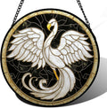 Stained Glass Window Hanging Sun Catcher - Black Gold White Phoenix 15
