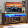 LED TV Stand with Power Outlets and Fluted Doors - Mid Century TV