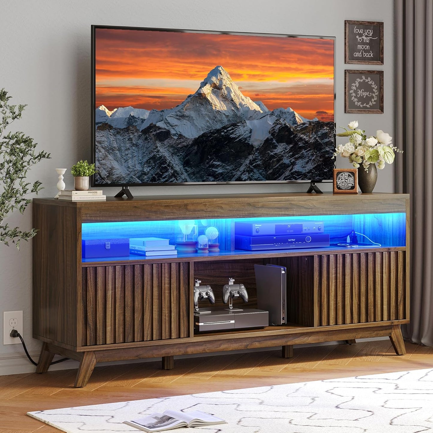 YITAHOME Mid Century TV Stand, Power Outlets, 65 Entertainment Center