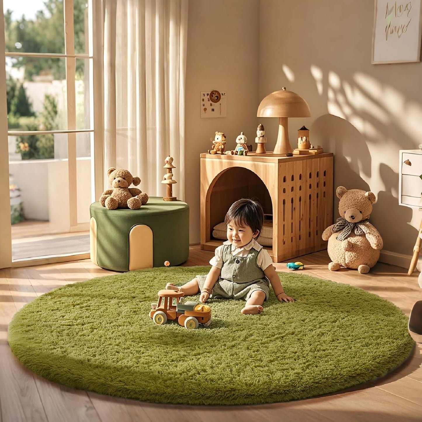 Ophanie Round Rug 6Ft Green Circle Area Rug for Cozy Spaces