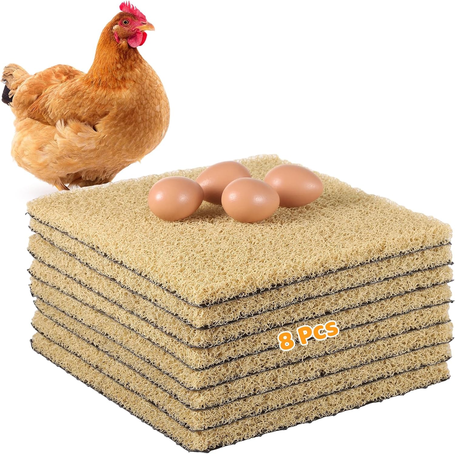 8 Pack Chicken Nesting Pads for Coop with Fake Wooden Eggs