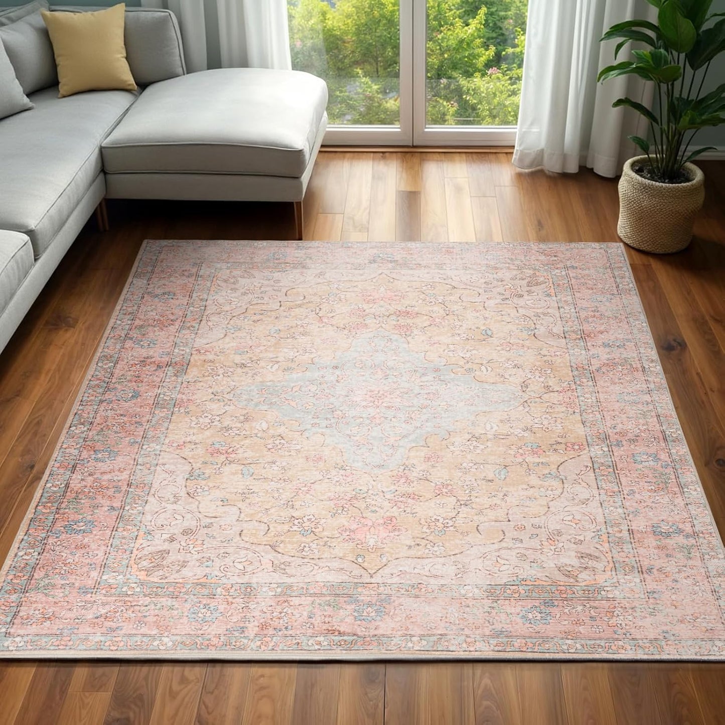 Area Rug 6x9 Washable Ultra-Soft Vintage Boho Faux Wool Carpet