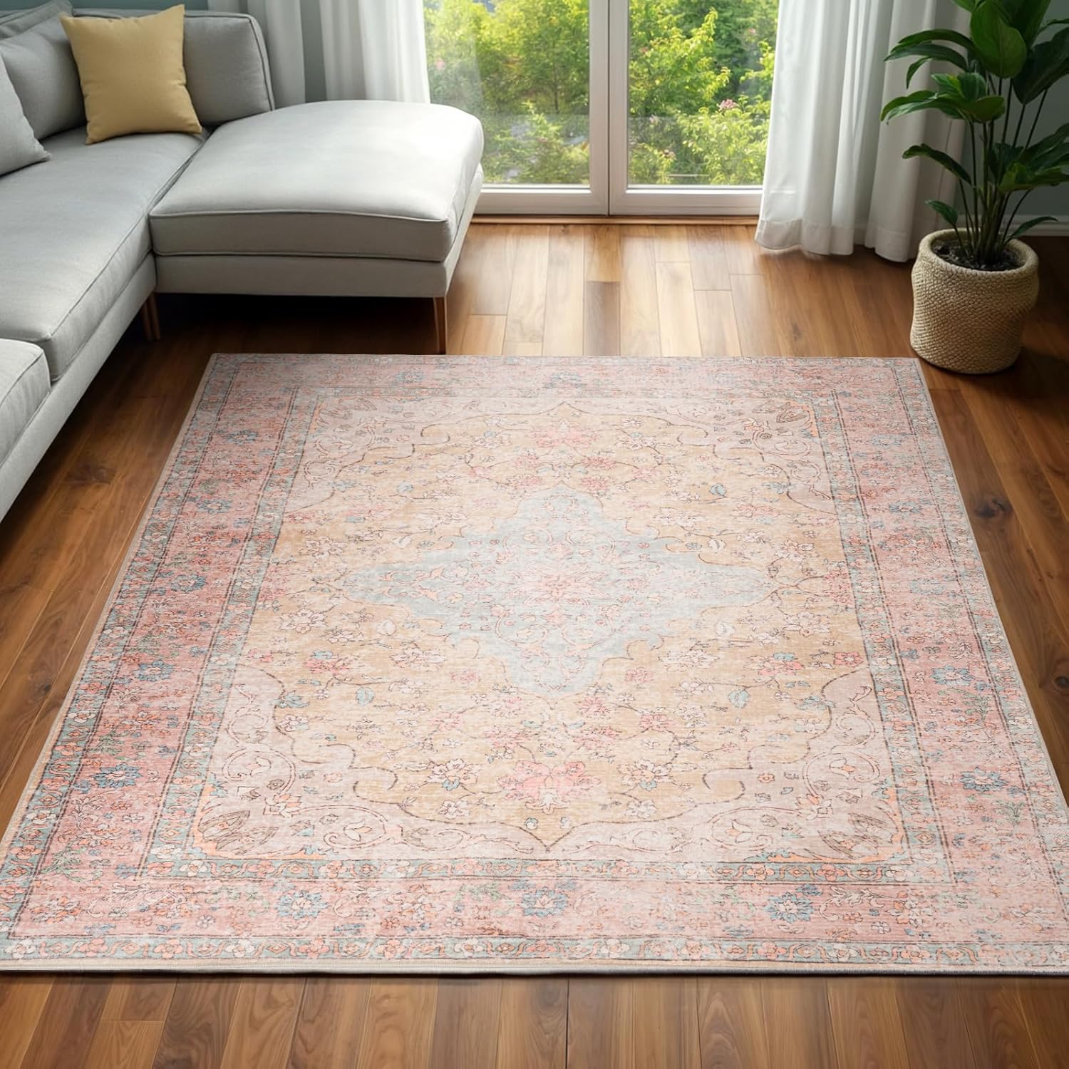 Area Rug 6x9 Washable Ultra-Soft Vintage Boho Faux Wool Carpet