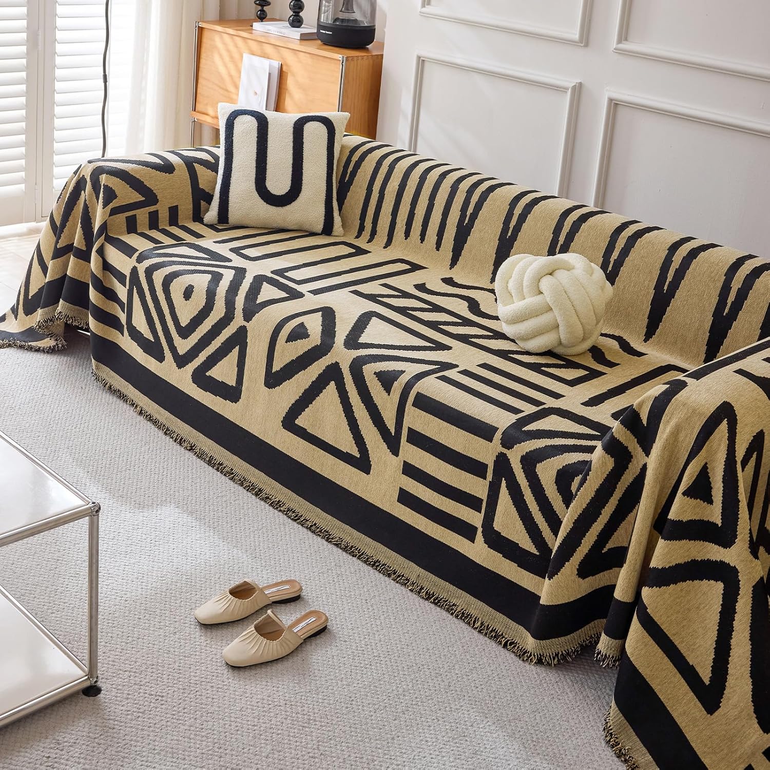 Boho Geometric Couch Covers for Sofa - Pet Friendly Chenille