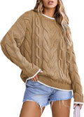 EVALESS Sweaters for Women Crewneck Color Block Chunky Knit