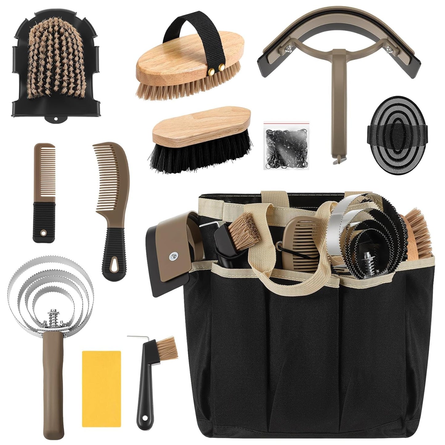 Horse Grooming Kit with Organizer Tote Bag for Equine Care