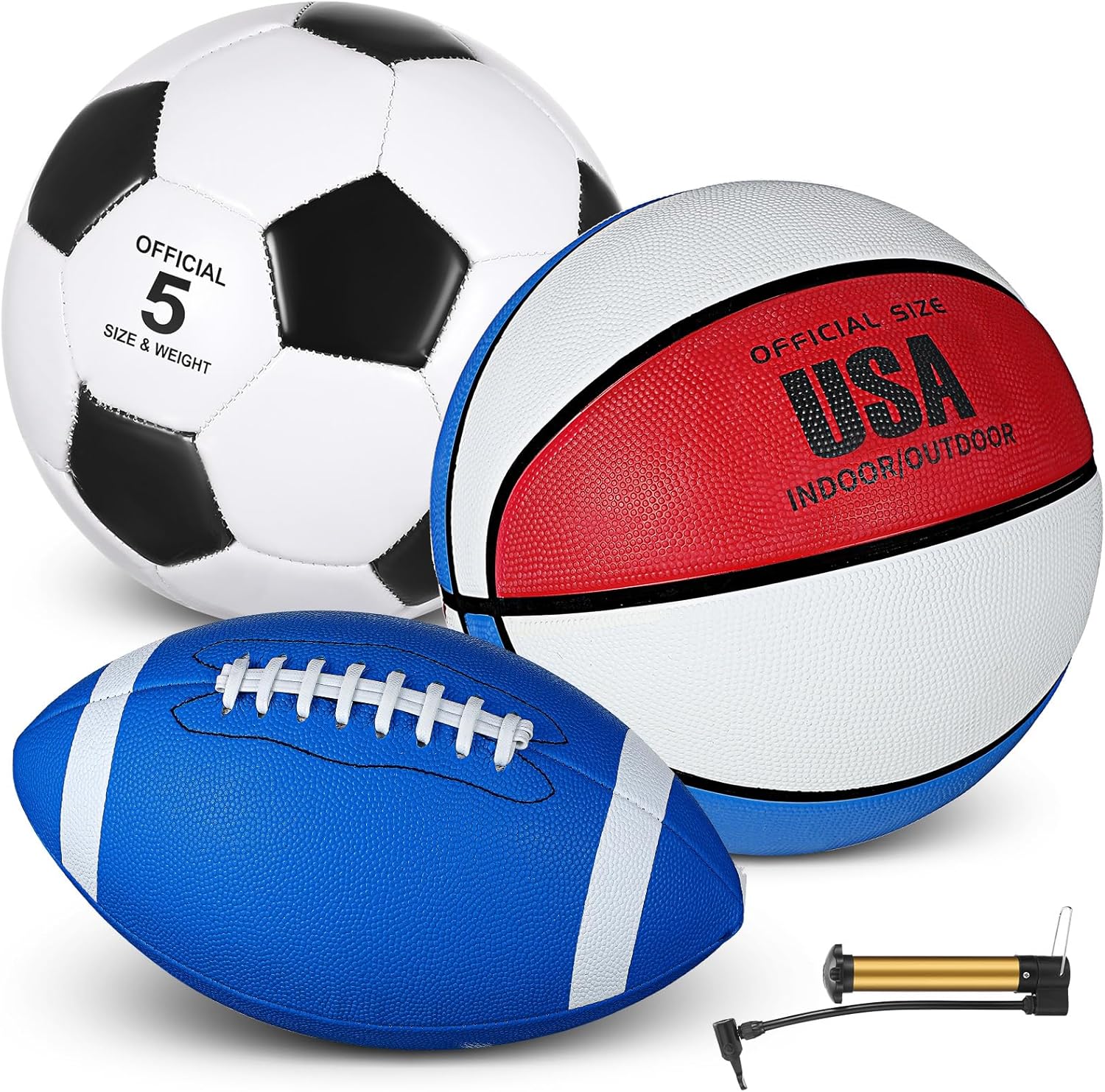 3-in-1 Sports Ball Set for Teens & Adults - Soccer, Basketball, Football