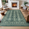 8x10 Area Rug Dark Green Vintage Distressed Floral - Machine Washable