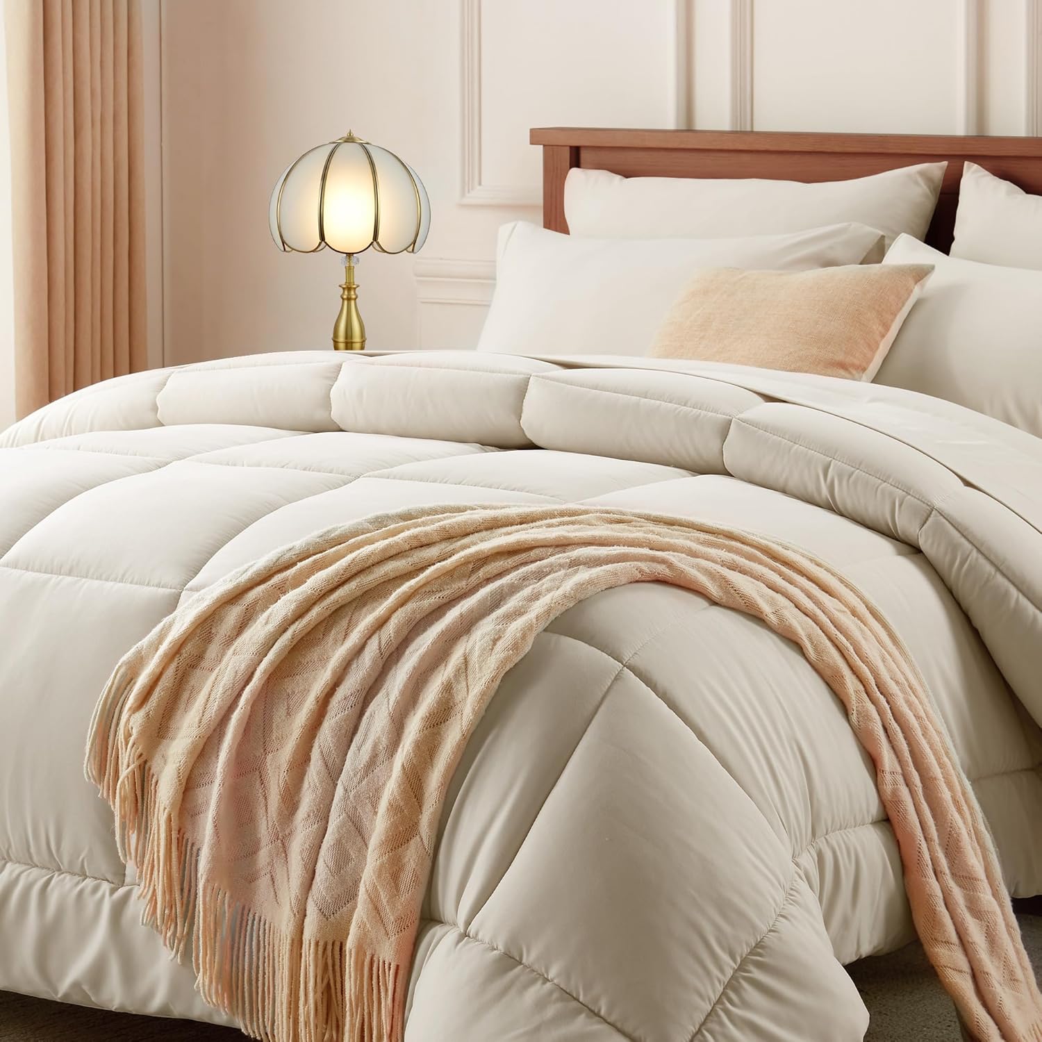 Newspin King Comforter Set Beige - All Season Bed in a Bag