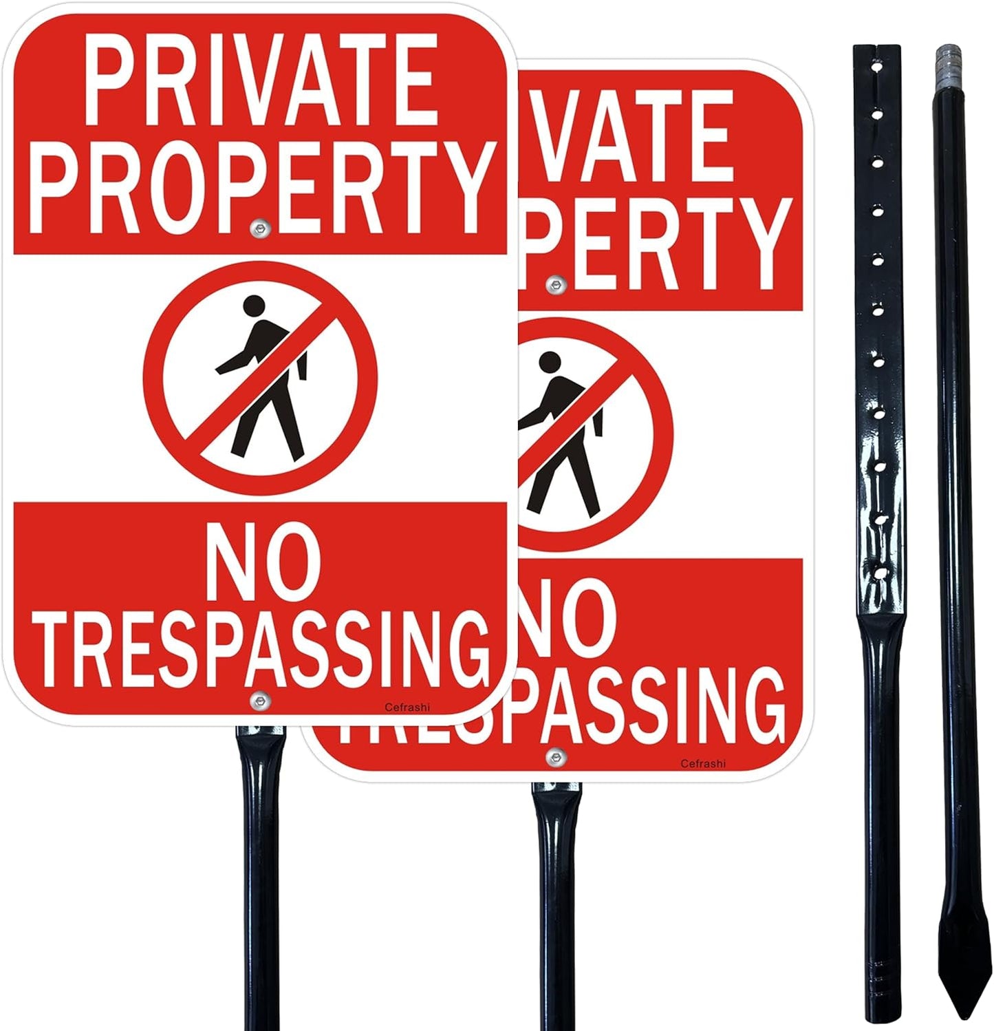 2 Pack Private Property No Trespassing Sign with Metal Stakes