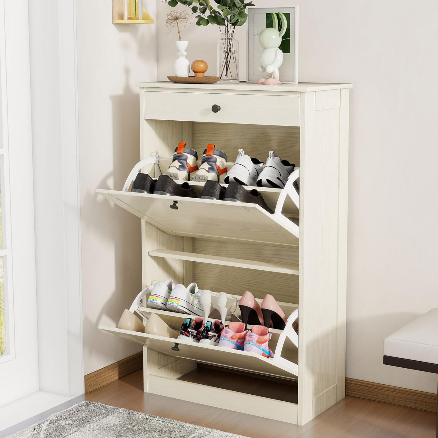 Shoe Cabinet with 2 Flip Drawers for Stylish Entryway Storage