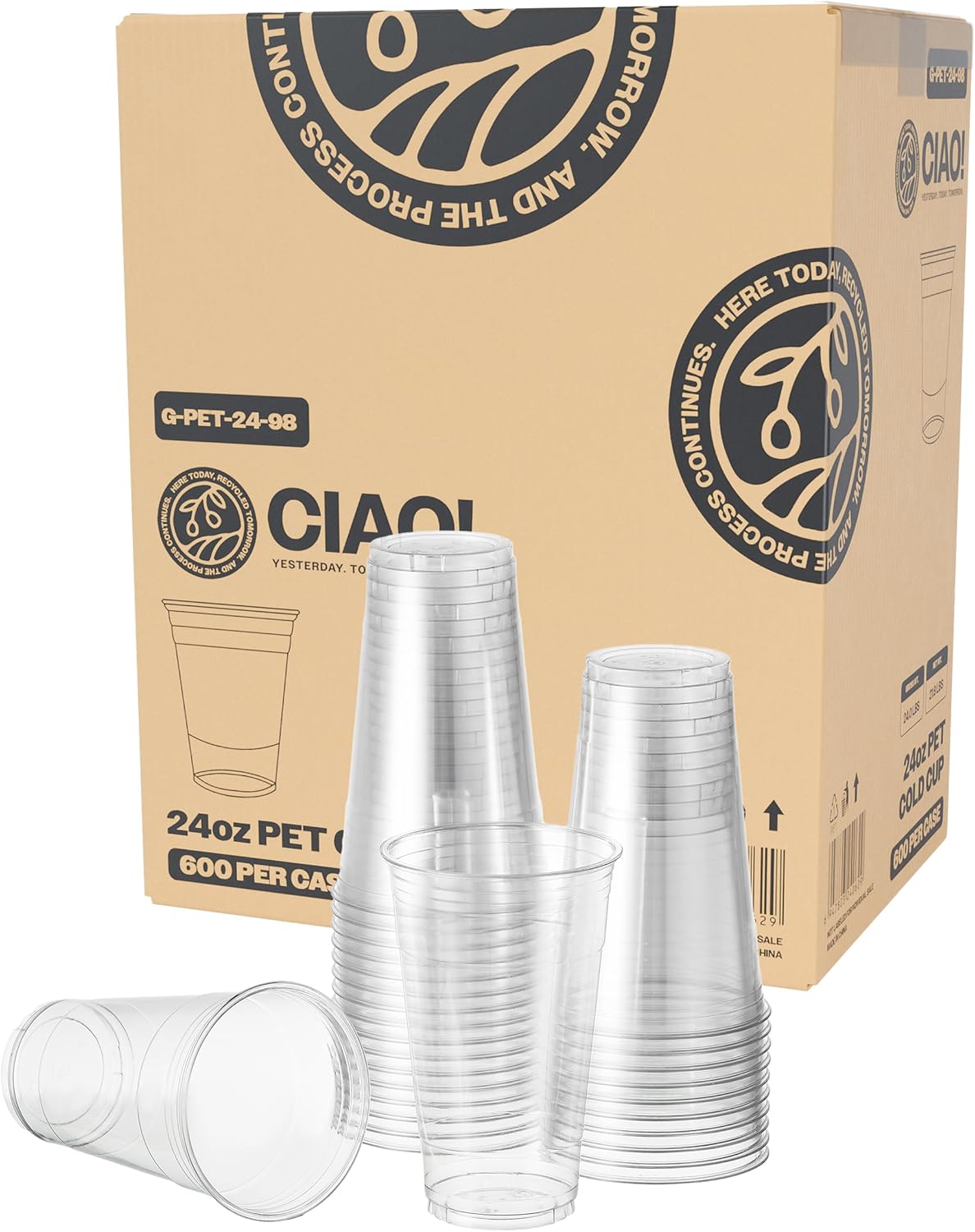 CIAO! 24OZ PET Plastic Cold Drink Cup for Smoothies & Iced Coffee