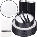 Clear and Black Plastic Plates Disposable Dinnerware Set for 50 Guests