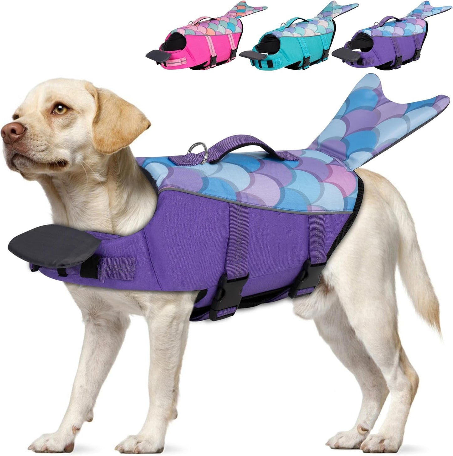 Cyeollo Dog Life Jacket Reflective Mermaid Vest for Swimming