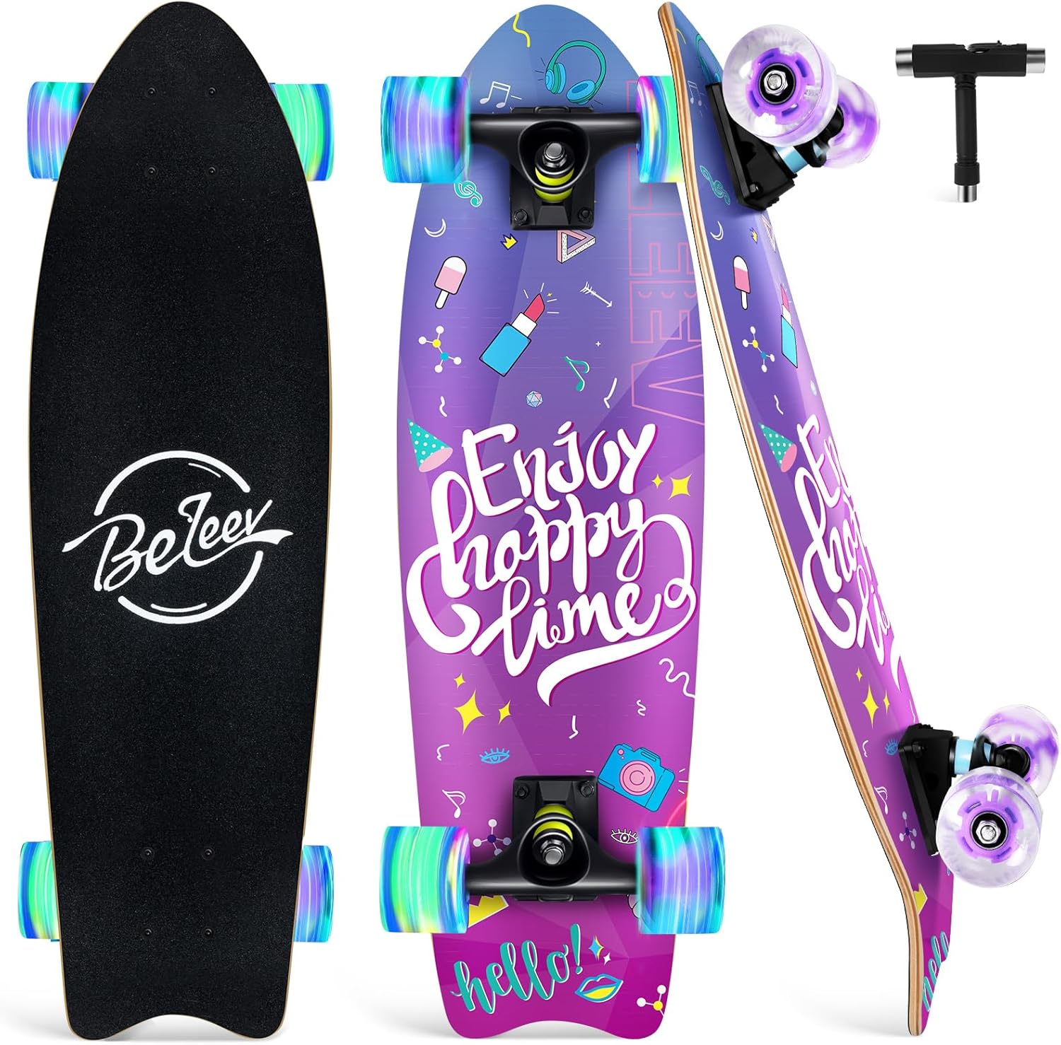 BELEEV Cruiser Skateboard for Beginners - 27 x 8 inch Fun Ride