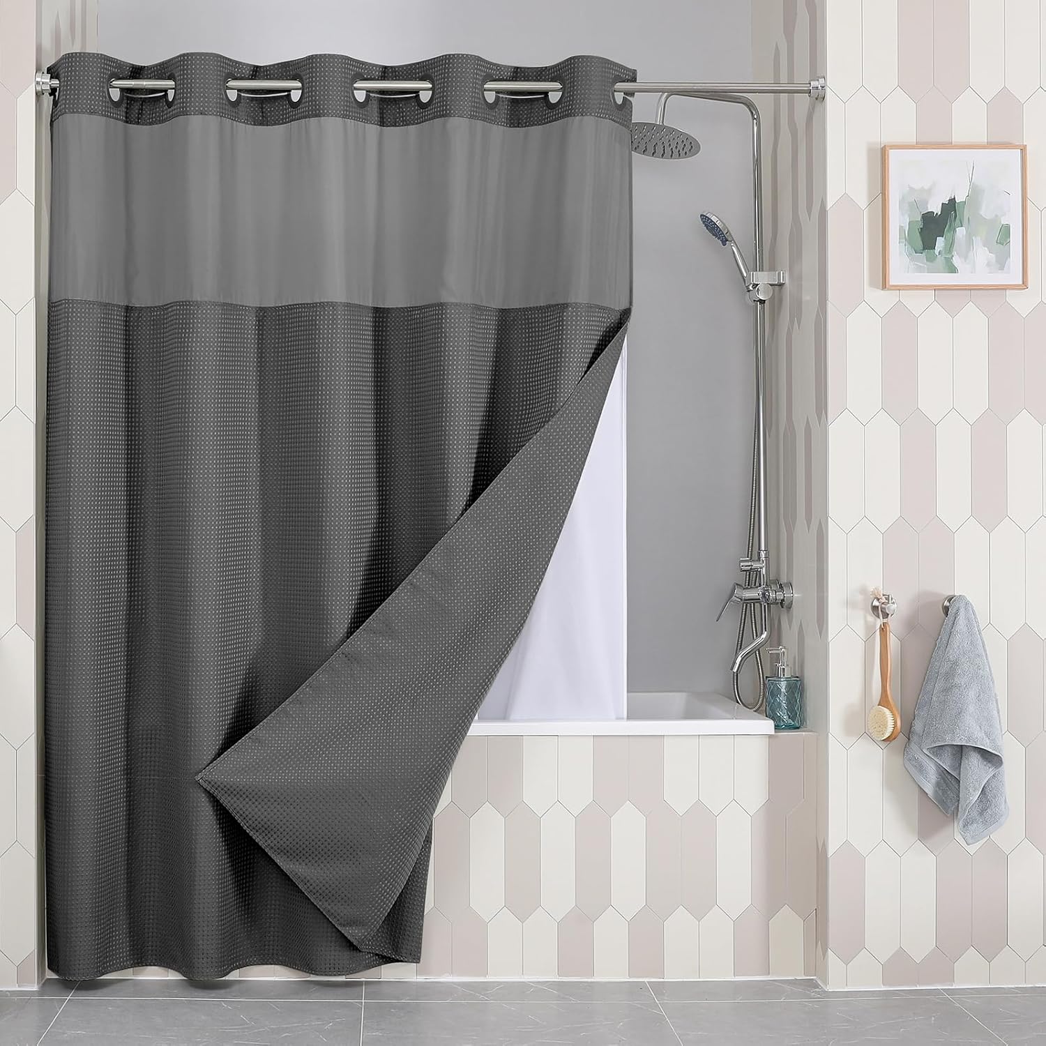 Waterproof Hotel Style Shower Curtain Set - Charcoal Grey