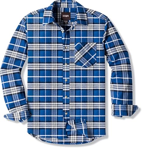 CQR Men's All Cotton Flannel Shirt for Casual Outdoor Wear