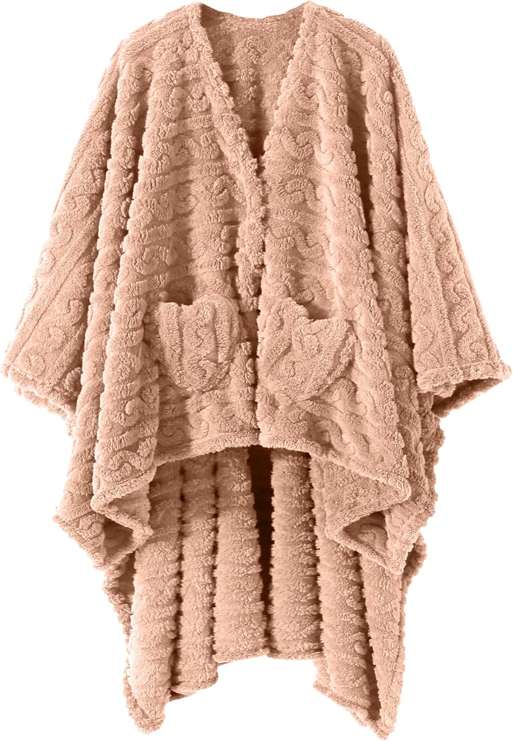 Wearable Blanket Sherpa Fleece Shawl with Pockets for Comfort