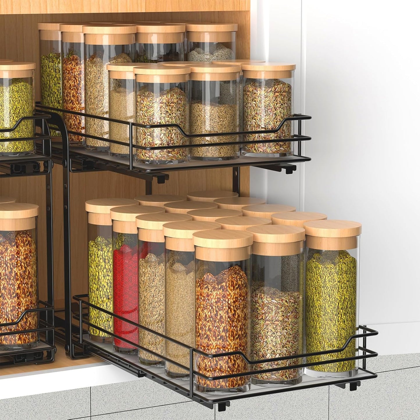 Height Adjustable 2-Tier Spice Rack Organizer for Cabinets