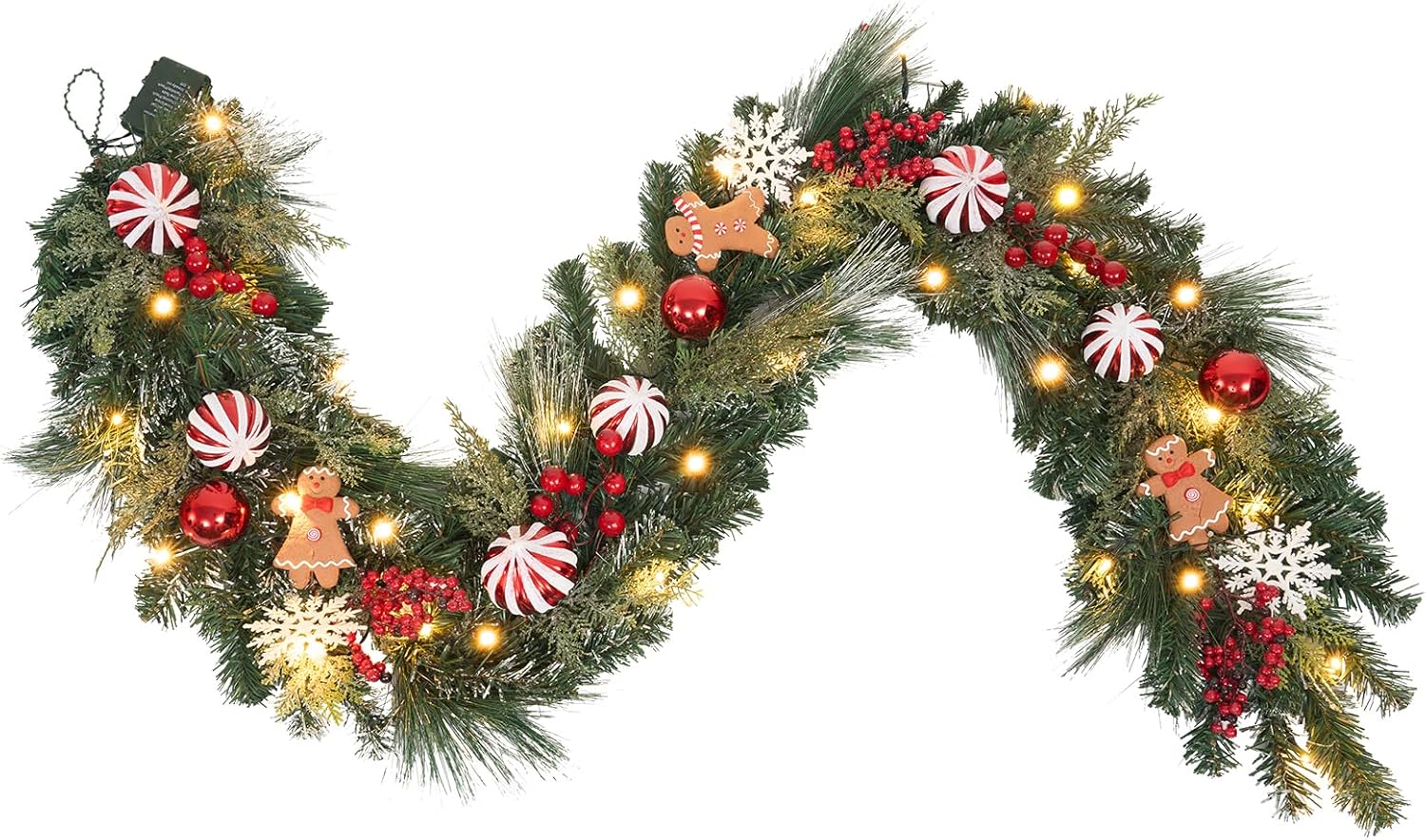 6 ft Gingerbread Christmas Garland with 30 Lights for Festive Decor