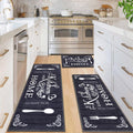 Boho Kitchen Rug Set 3 Pieces Black - Washable Non Slip Mats