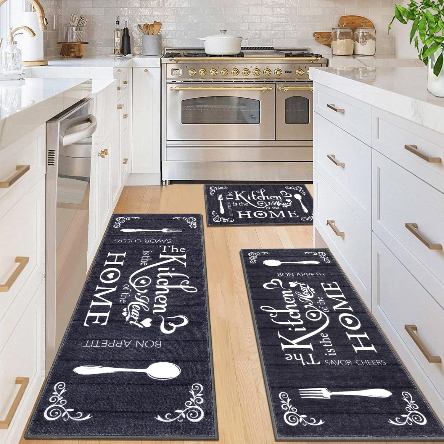 Vaukki Boho Kitchen Rug Sets - Stylish Non Slip Mats for Home