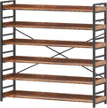 6 Tier Bookshelf Adjustable Industrial Bookcase - Tall Wood and Metal