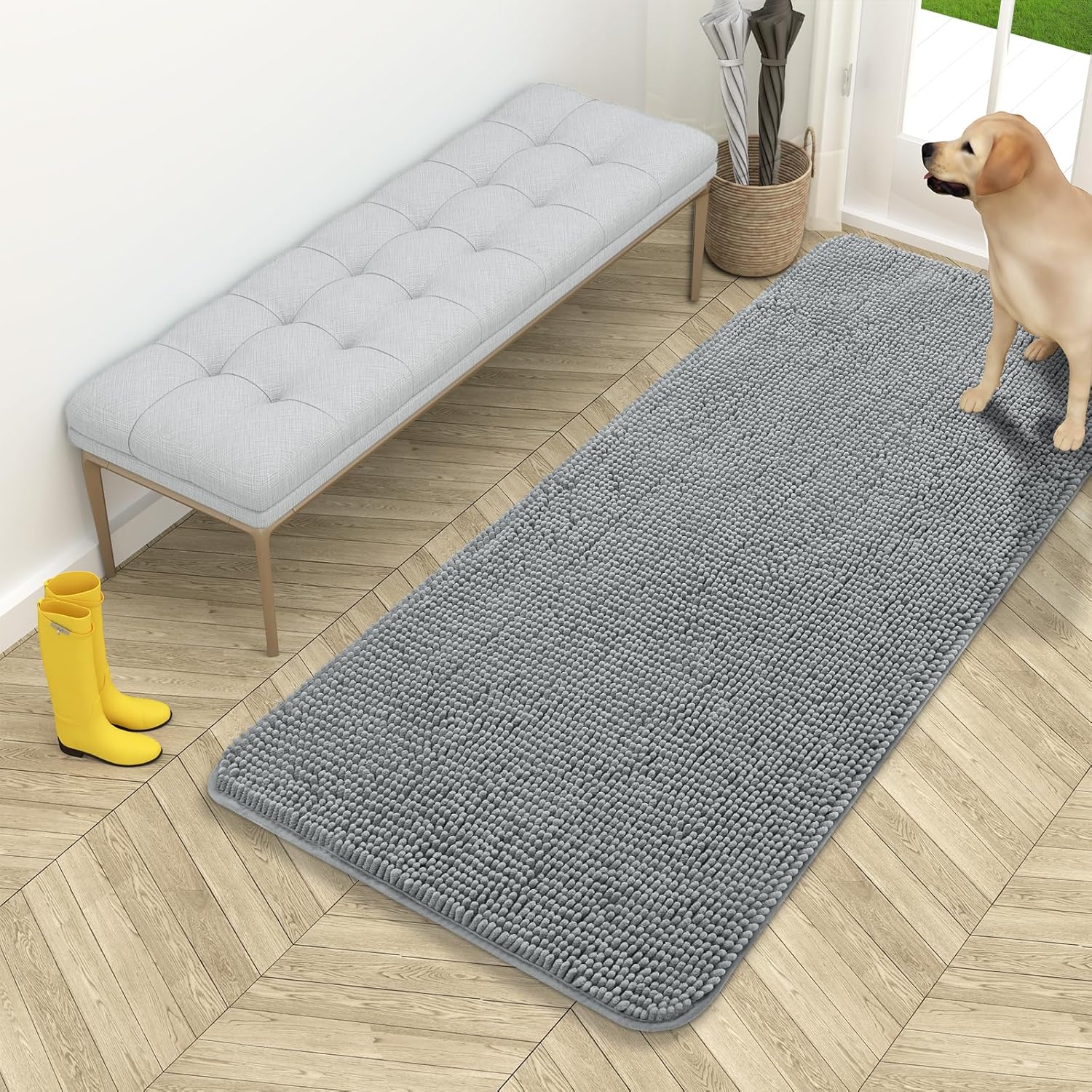 OLANLY Dog Door Mat for Muddy Paws, Absorbent Chenille Mat