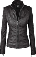 Lock and Love Slim Fit Vegan Leather Moto Jacket - Stylish PU Biker
