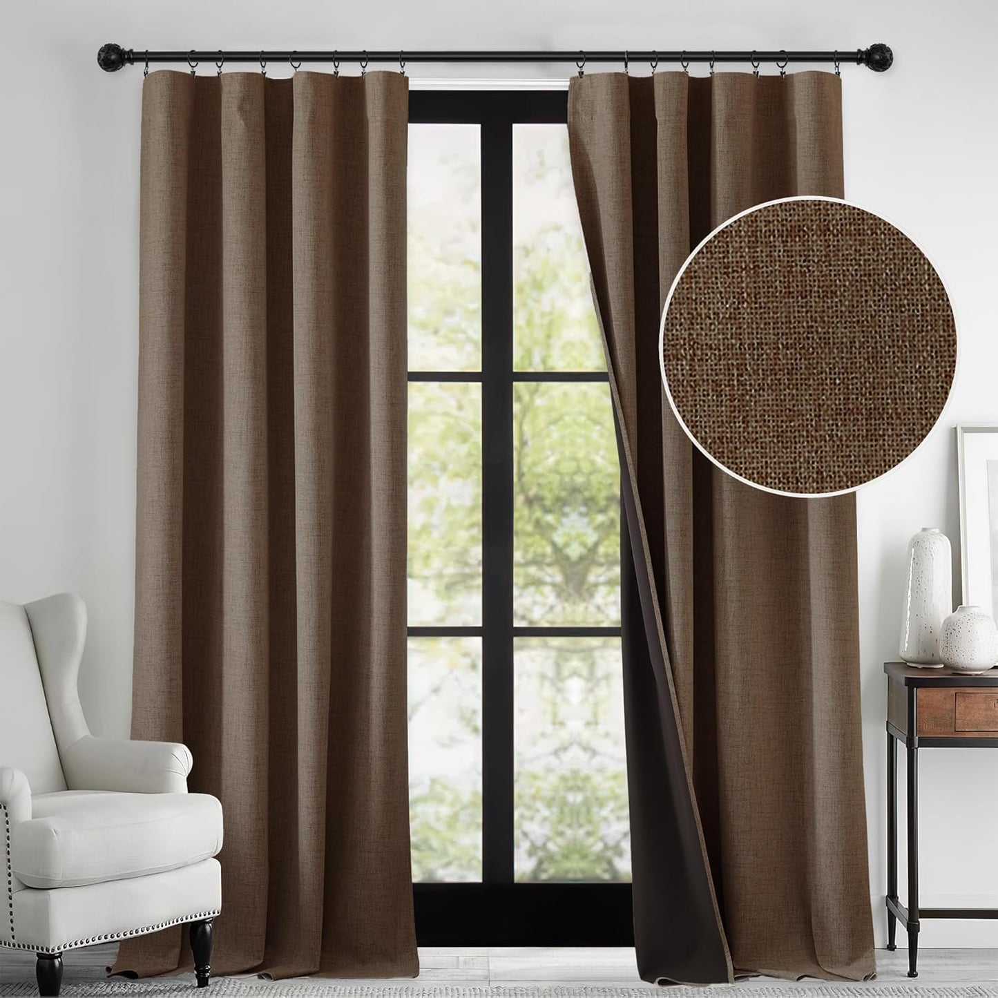 RYB HOME 100% Blackout Linen Textured Curtains for Cozy Spaces