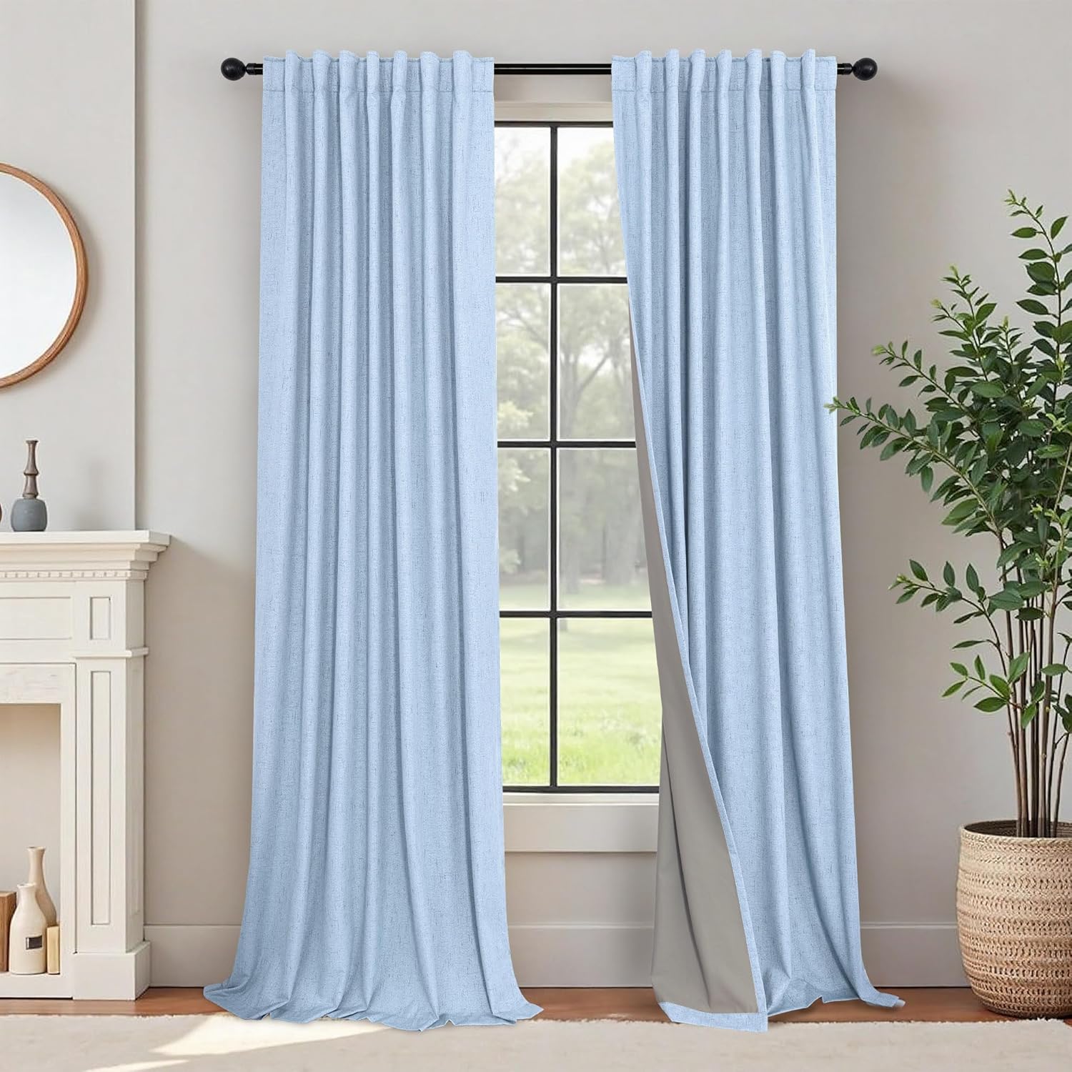 Light Blue Black Out Curtains 96 Inches Long for Modern Decor