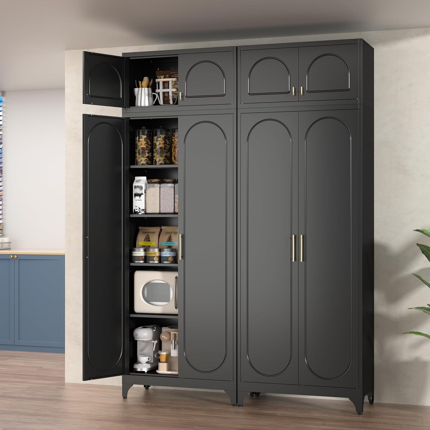 90in Tall Metal Pantry Cabinet for Stylish Kitchen Storage