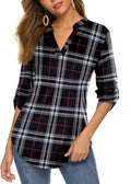 Halife Women's Roll Up 3/4 Sleeve Floral Print V Neck Tunic Blouse