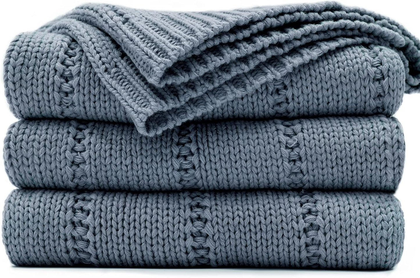 RECYCO Cable Knit Dusty Blue Throw Blanket for Cozy Comfort