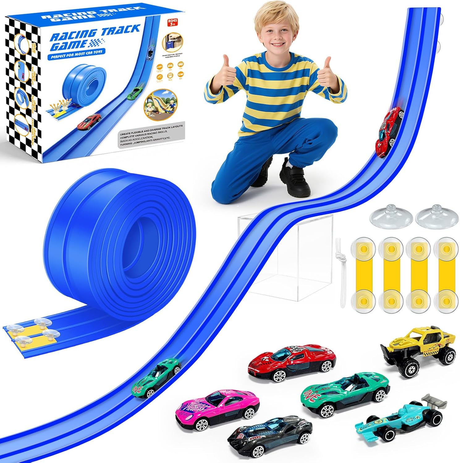 15Ft Flexible Race Car Track for Kids with Suction Cups