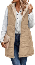 ECOWISH Women Long Puffer Vest Reversible Fleece Jacket - Warm