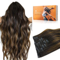 Clip in Human Hair Balayage Dark Brown to Chestnut Brown 14 in