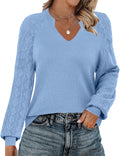 Zeagoo Womens 2025 V Neck Crochet Knit Pullover - Lightweight Fall