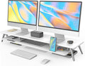 Fenge Dual Monitor Stand 42.5 in Wood Desk Shelf - Storage & Cable