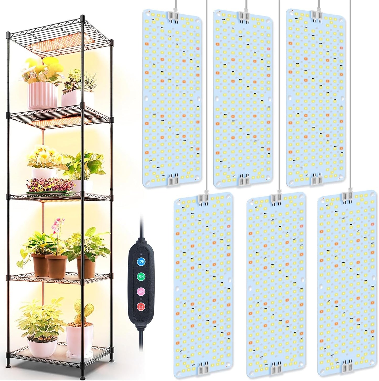 6Pack Panel Grow Lights for Indoor Plants with Timer Feature