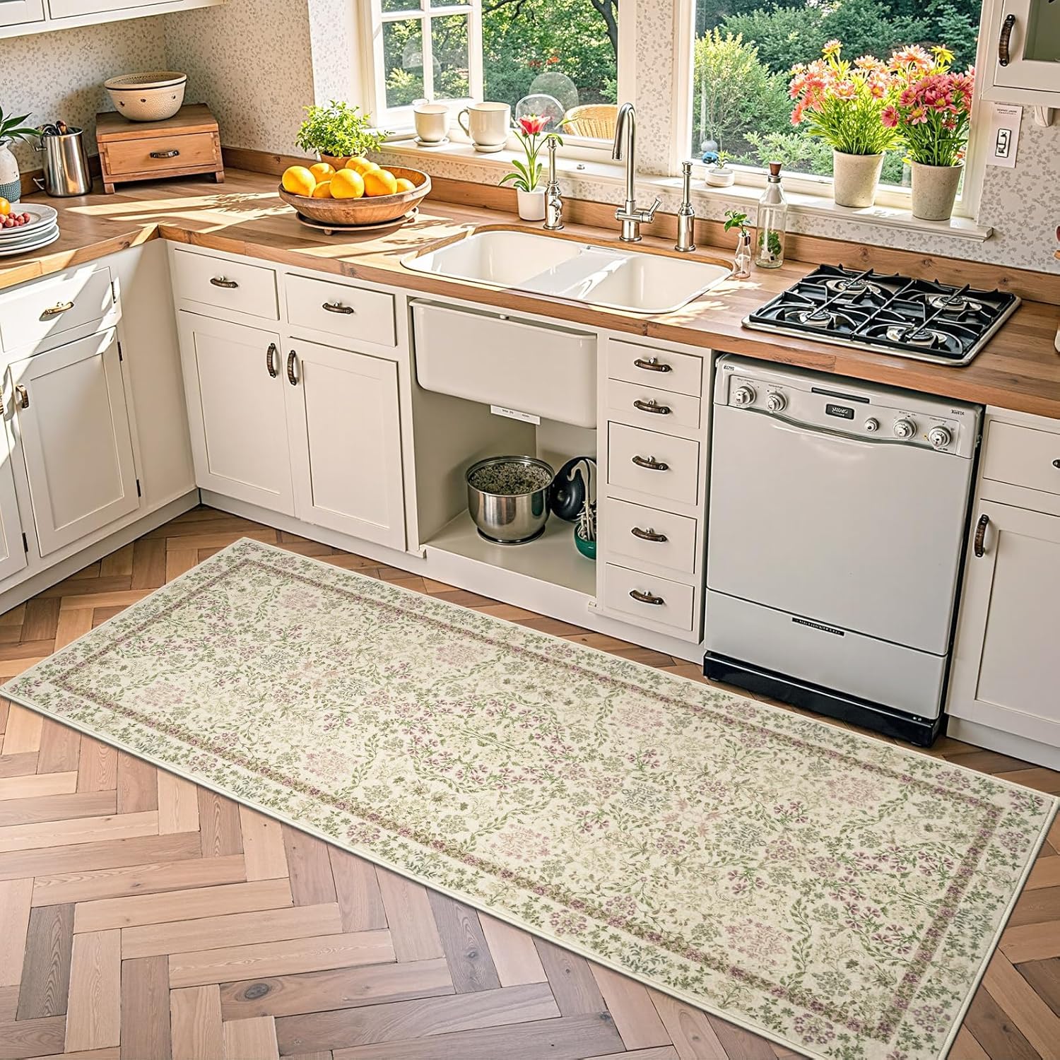 Floral Runner Rug 2x6 Washable Non-Slip Soft Carpet for Home