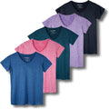 Women's Dry Fit V Neck Workout Top 5 Pack - Breathable Performance