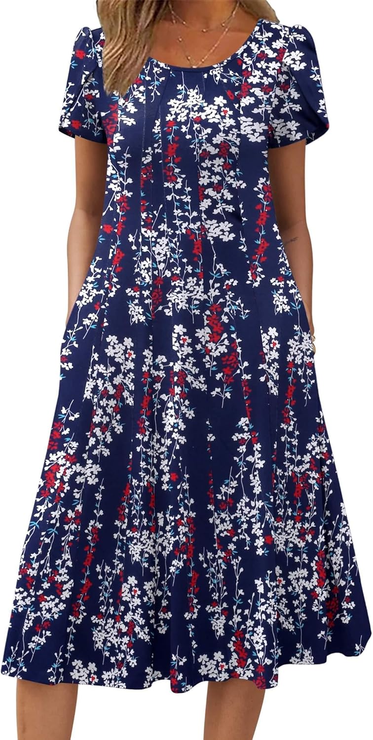 Zeagoo Womens Casual Dresses for Summer Short Sleeve Flare Midi