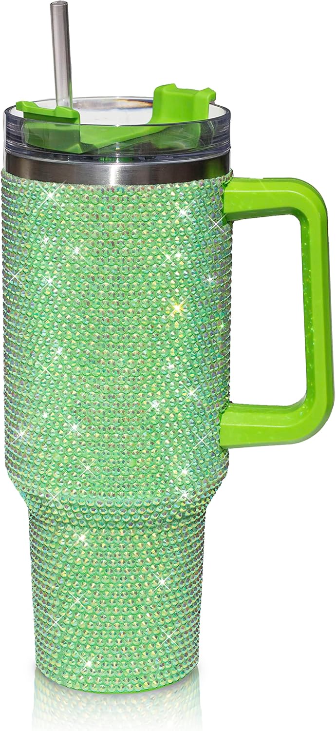 40 Oz Rhinestone Studded Tumbler with Handle for Stylish Drinks