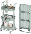 DTK 3 Tier Foldable Rolling Cart - Sturdy Foldable Storage Cart
