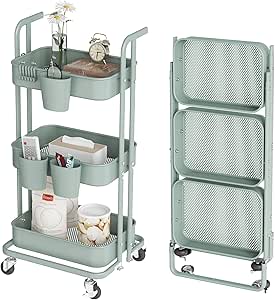 DTK 3 Tier Foldable Rolling Cart for Home and Office Storage